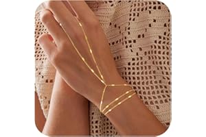 Yoosteel Hand Chain Bracelet for Women - Dainty 14K-Gold-Plated Finger Ring Hand Chains Layered Trendy Link Bracelets Jewelry Gifts for Women