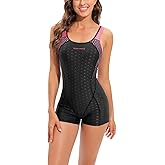 Eukivntn Womens Boyleg One Piece Swimsuit Athletic Swimwear Training Bathing Suit