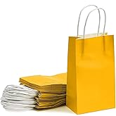 BLUE PANDA 25 Pack Yellow Paper Gift Bags with Handles for Birthday Party Favors (5x3x9 Inches)