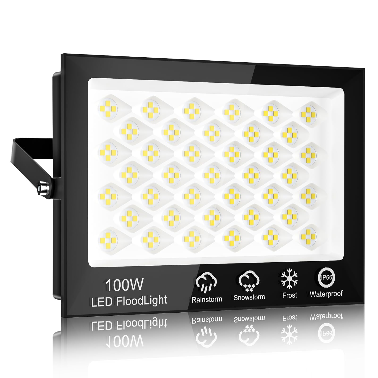 Sararoom 100W LED Flood Light Outdoor - 10000LM Outside Security Lights, 6500K Daylight White Floodlight with 156 LED Beads, IP66 Waterproof LED Spotlight for Garden Balconie Garage Warehouse
