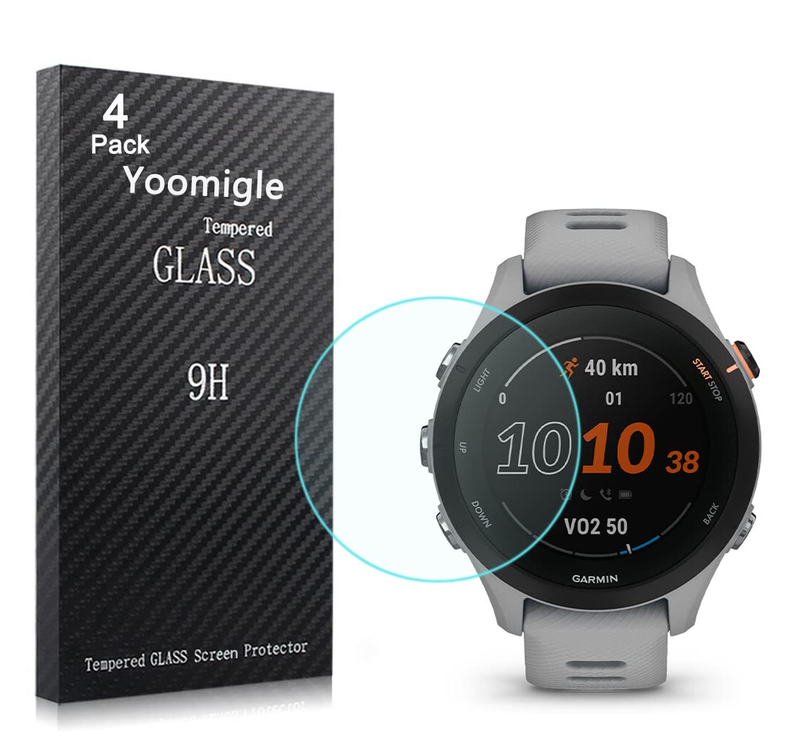Yoomigle 4 Pack Compatible with Garmin Forerunner 255S Screen Protector Tempered Glass for Garmin 255 S Smartwatch Screen Protectors Cover Foils Glass Anti-Scratch Anti-Fingerprint No Bubble