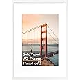 KINLINK A2 Picture Frame, White Solid Wood Frame with Acrylic Plexiglass 16.5 x 23.5 Frame for Pictures A3 with Mat or A2 without Mat, Wall Mounting Display Photo Frame 1 Pack