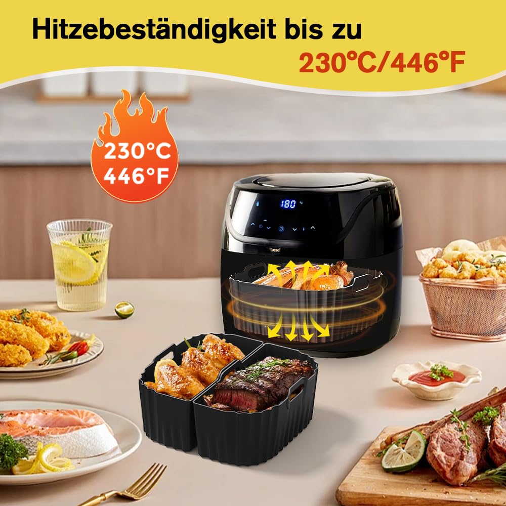 3 Stück Silikonform Heißluftfritteuse für Russell Hobbs Air Fryer XXL 8L (27170-56) / 8,3L (27632-56), Airfryer Silikonform Wiederverwendbare Luftfritteuse Einsätze Backform, spülmaschinenfest 5