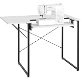 VEVOR Sewing Table, Multipurpose Sewing Machine Table with Drawers, Foldable Side Shelf, Adjustable Shelf, Steel Legs, Computer Desk for Home, Fashion Studio, Art Studio, Educational Institution