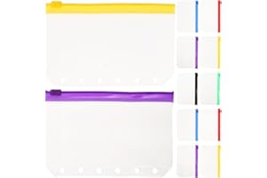 Baluue 30pcs Frosted PVC Zippered Cash Bag Set with 6-Hole Binder Pockets, A7 Plastic Envelope Inserts