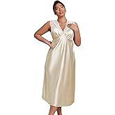 WDIRARA Women's Plus Size Nightgowns Satin Sleepwear Sleeveless V Neck Nightdress