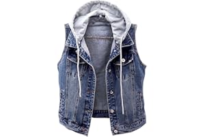 Kedera Women's Distressed Sleeveless Denim Vest with Detachable Hoodie