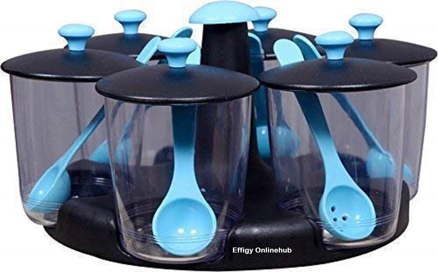 Revolving Plastic Multi Purpose Aachar Pickle Container Masala Tray Dining Spice Stand Jar Box Transparent Condiment Set Masala Rack revolving Spice Rack Set