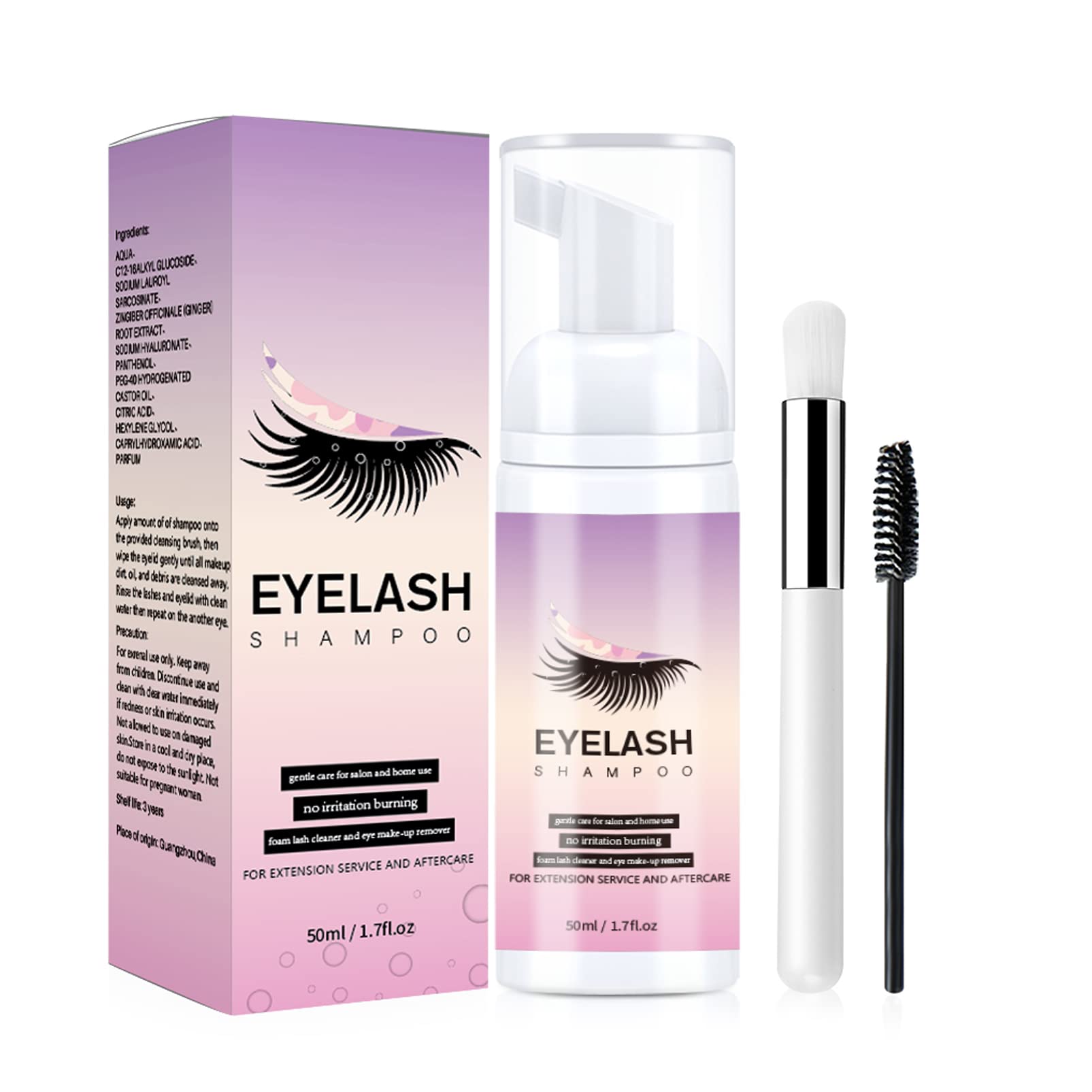 Lash Shampoo for Eyelash Extension,50ML Lash Extension Shampoo Kit Makeup Remover,Eyelash Extension Shampoo for Eyelashes Extension Remover,Home Use,Nourishing Formula