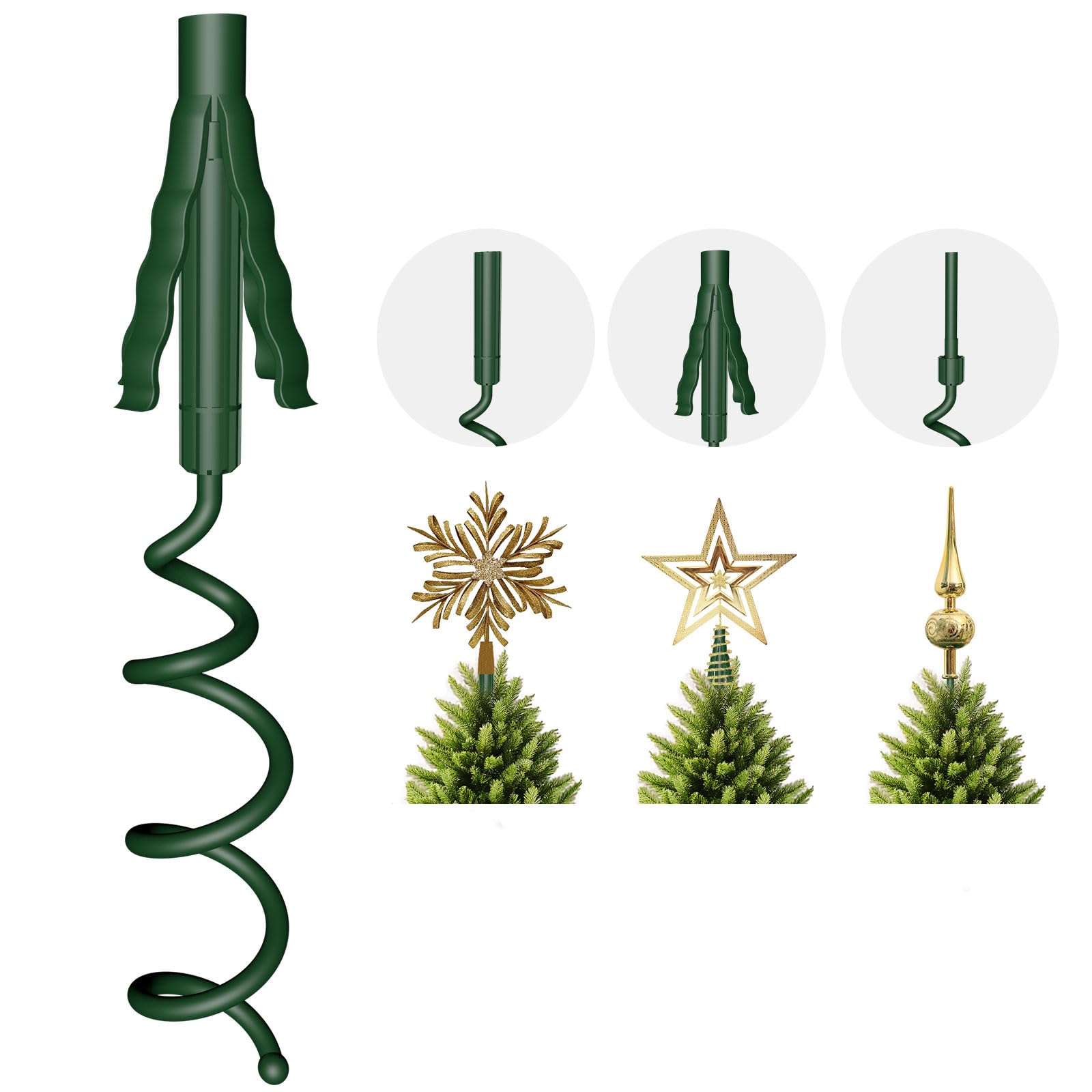 Photo 1 of Christmas Tree Topper Holder – Universal Twist-On Stabilizer with Adjustable Attachment for Tree Top Decorations, Fits Most Tree Bases (Green)
