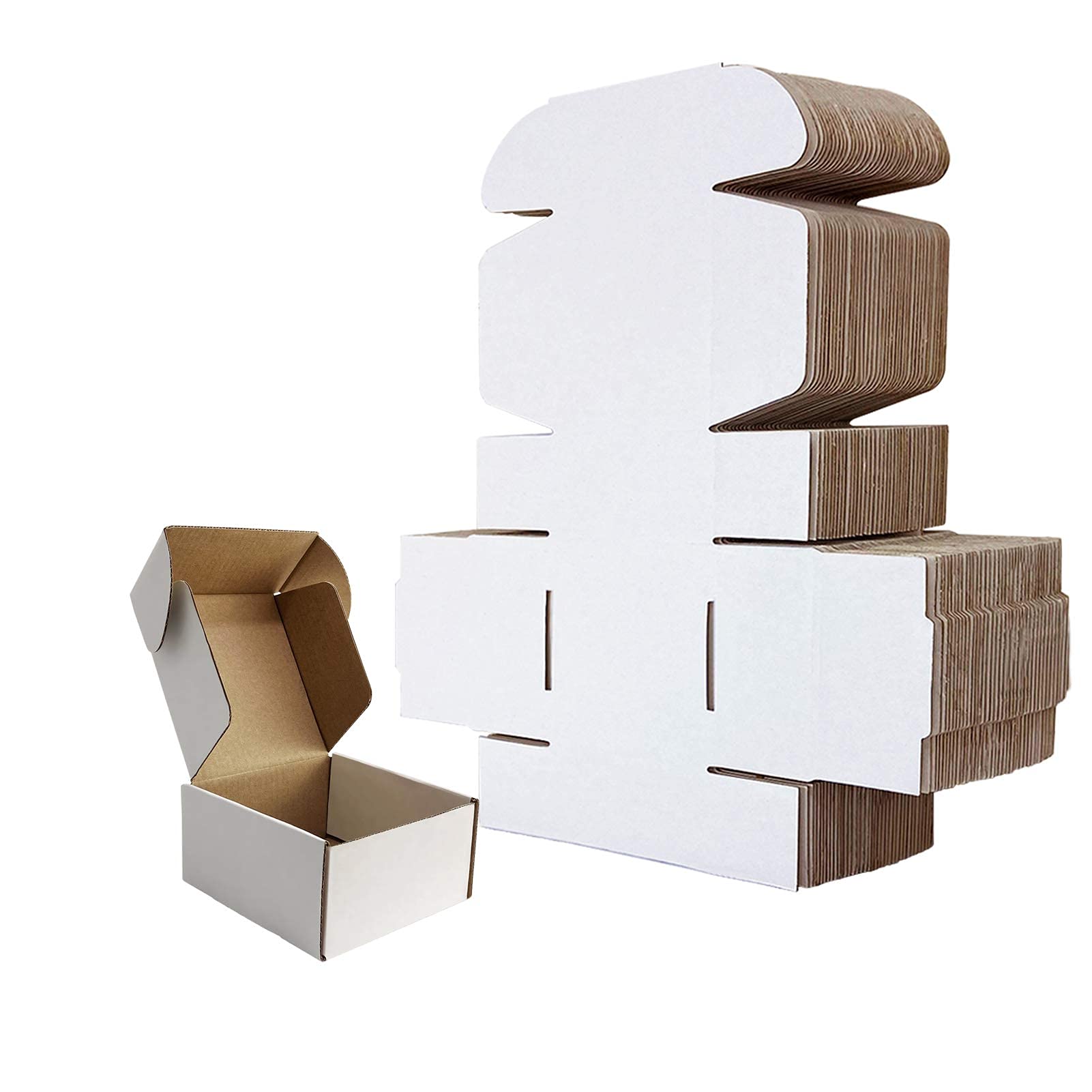 RLAVBL 25 Pack 102x102x51 mm (4x4x2 in) Small Shipping Boxes White Corrugated Cardboard Box for Packing Mailing