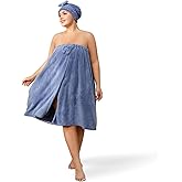 Bonahora Towel Wrap for Women Plus Size (XXL-XXXXL), Lightweight Spa Bath Wrap Set Soft Comfortable Absorb Water Bath Towel + Hair Drying Towel Set Oversized Adjustable Body Wrap with Bow (Blue)