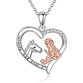 925 Sterling Silver Horse Necklace for Women, Animal Lover Heart Necklaces Jewelry Gifts for Her Christmas Birthday, 18+2 Inches