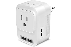 Mapambo 220V to 110V Voltage Converter US to Europe International Universal Travel Plug Adapter with 2 USB 2 USB C Power Converter Adapter Combo for Italy Spain Switzerland France Portugal (Type C)