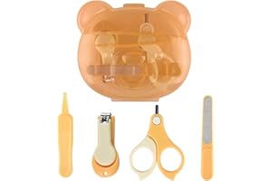 GLOVAL BABY Baby Nail Kit, Baby Manicure Kit and Pedicure Kit with Cute Bear Shape Case, 4-in-1 Kit with Baby Nail Clipper, Scissor, Nail File & Tweezer for Newborn, Infant, Toddler, Mothers Day Gifts(Yellow)