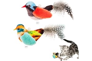 IPAWSPACE Catnip Cat Toys Satisfy Cat's Natural Hunting Instintion for Indoors Cats Feather Toys Interactive with Lifelike Chirp Sound Chirping Bird Kitten Toy (2 Pack)