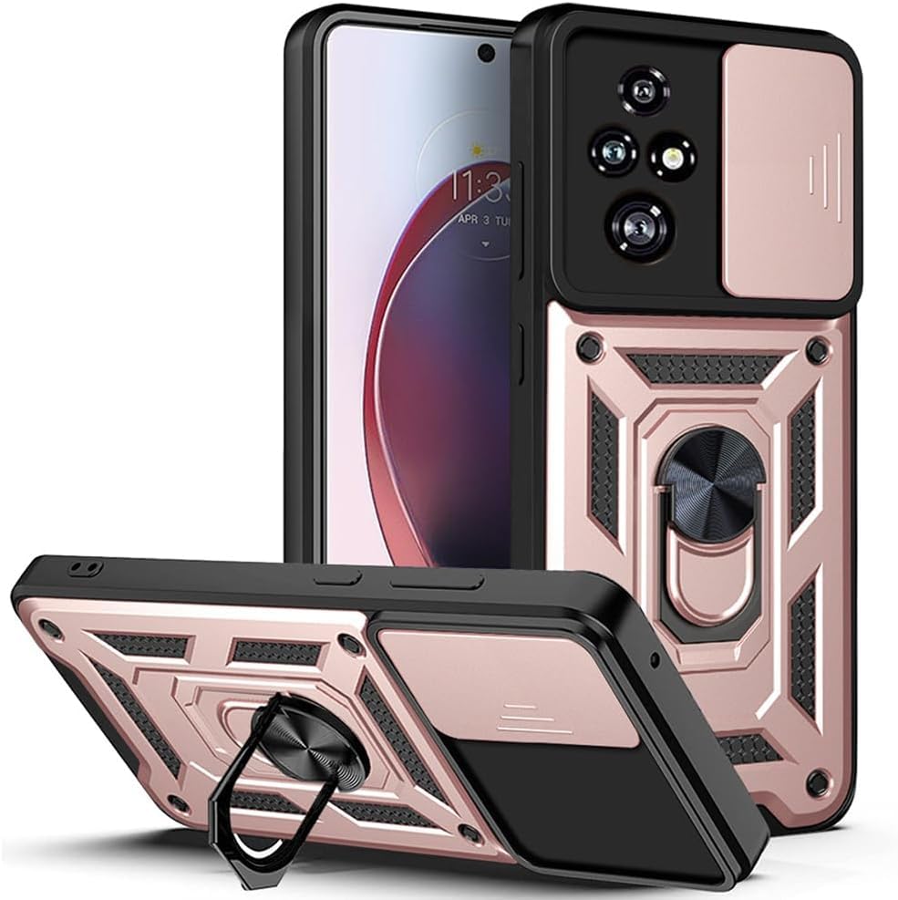 PIXFAB for Honor 200 Pro Case, Shockproof Case with Camera Lens Protection, Protective Ring Armour Phone Cover [Kickstand], Dual Layer Shock Absorption Phone Case - Rose Gold