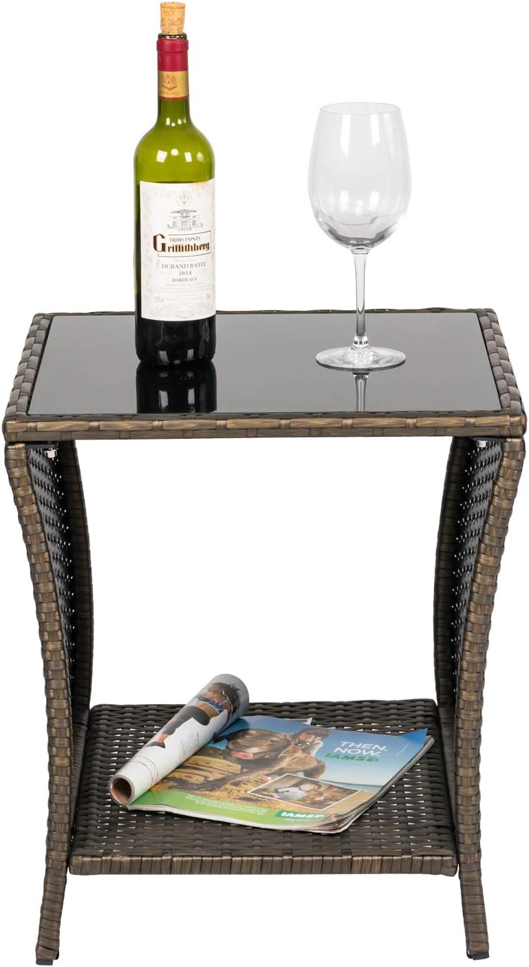 outdoor side tables for patio on Kinsuite Wicker Coffee Table Patio Pe Rattan Side Table With Glass Top Outdoor Garden With Storage Shelf Tables Kolhergroup Side Tables