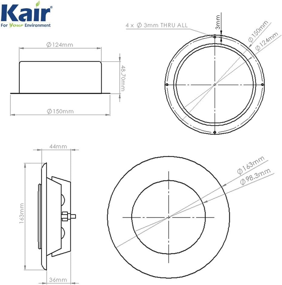 Kair Ceiling Extract Valve 125mm - 5 inch White Coated Metal Vent, 125mm Extract - Image 3