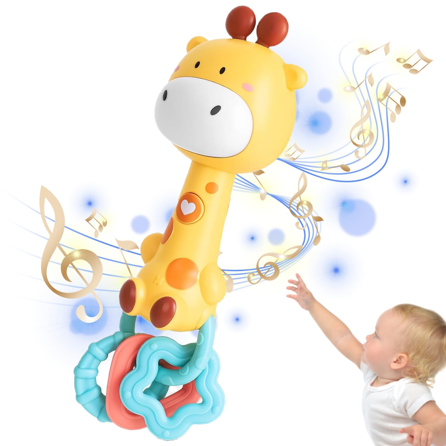 Baby Music Toy 6 to 12 Months, Musical Rattle with Lights & Sounds Interactive Early Development Sensory Toys for Kids Toddlers Boys and Girls 1+ Year Old (Giraffe)