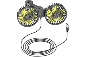 Shkalacar Car Fan Portable Auto Cooling Fan Dual Head 360° Rotatable Vehicle Fan 3 Speeds, Rear Seat Clip-Mount USB Powered Cooling Fan for Car Truck Van SUV Off-Road Vehicle
