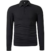 Klyptxyo Long Sleeve Polo Shirts for Men with Chest Pocket Classic 3-Button Golf Shirt Casual Business Sports T-Shirt