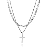Layered Chain Cross Necklace for Men, Stainless Steel Cuban Link Chain Cross Pendant Mens Chains Necklaces 18-22 inches, Jewelry Gift