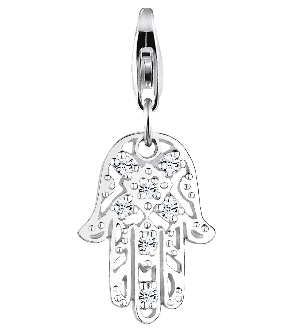 Nenalina Hamsa 0411521218 Women's Charm Pendant 925 Sterling Silver with White Crystals, Suitable for All Standard Charm Bracelets and Charm Necklaces