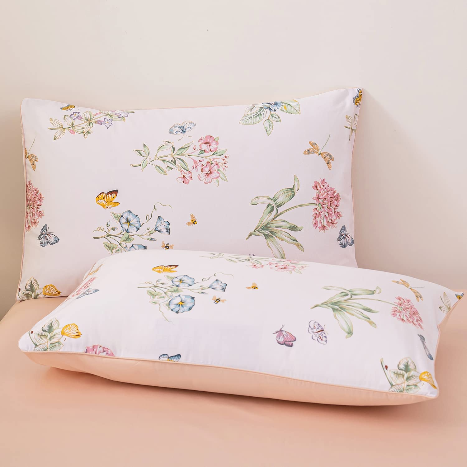SUNYRYSE Boho Style Pillowcases, Flowers and Butterfly Printed Pillowcases for Sleeping (Standard Size,Butterfly)