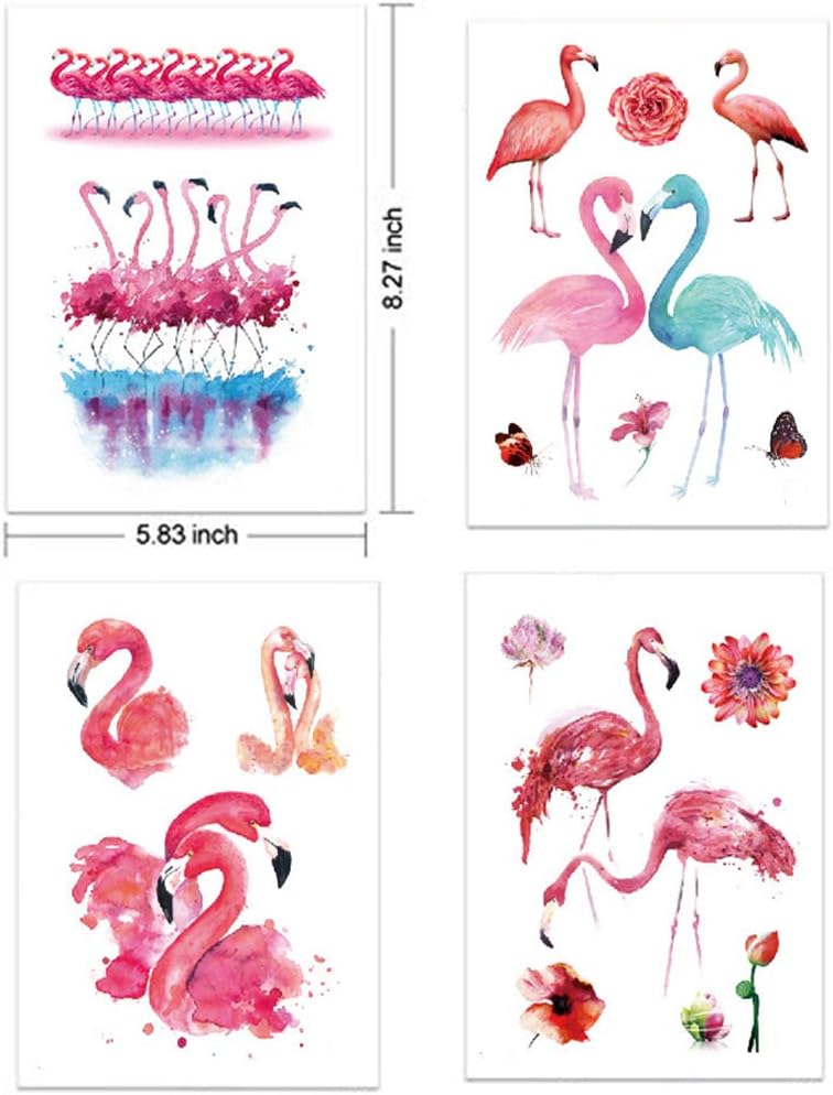 CARGEN® 4 Sheets Flamingo Assorted Temporary Tattoo Waterproof Arm Hand Tattoos Party Favors Supplies Body Art Sticker Sets for Girls Women Party Decorations - Image 3