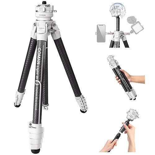 COMAN Portable Travel Camera Tripod, Compact Lightweight Carbon