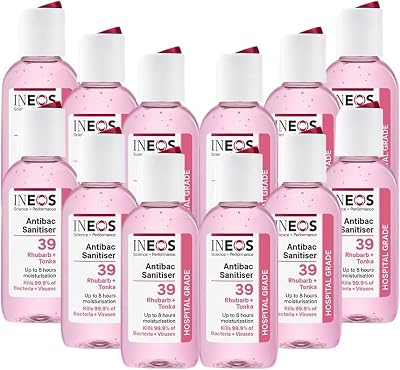 INEOS Sanitiser Pocket Gel Rhubarb Tonka 50ml 12 Pack Hospital Grade