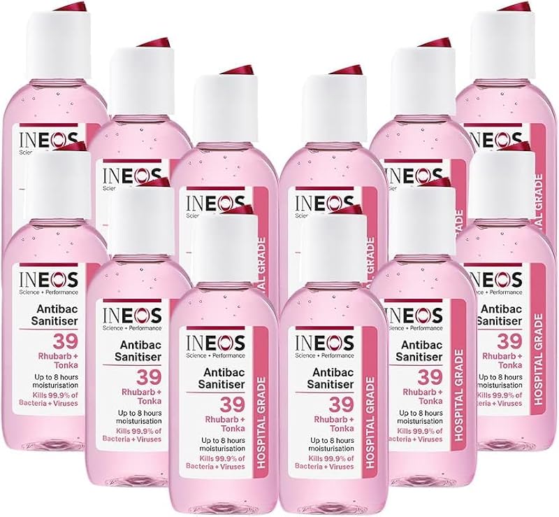 INEOS Sanitiser Pocket Gel Rhubarb Tonka 50ml 12 Pack Hospital Grade