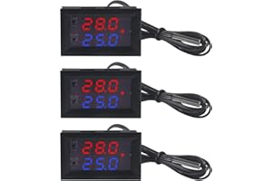 DWEII 3PCS DC 12V Electronic Temperature Controller Programmable -50 to 110 Degree Celsius Heating/ Cooling Thermostat Control Switch Module NTC Waterproof Sensor Probe Dual Color LED Display Monitor