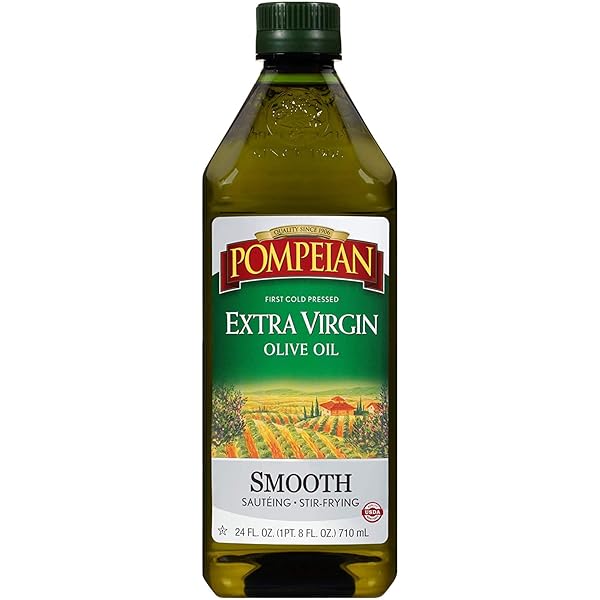 POMPEIAN SMOOTH EXTRA VIRGIN OLIVE OIL, FIRST COLD PRESSED, MILD AND DELICATE FLAVOR, PERFECT FOR SAUTEING AND STIR-FRYING, NATURALLY GLUTEN FREE, NON-ALLERGENIC, NON-GMO, 24 FL. OZ., SINGLE BOTTLE