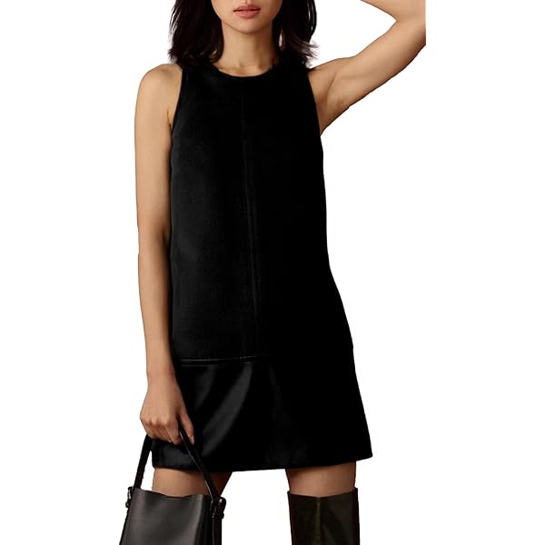 Wpeiusc Women's Tank Mini Dress Sleeveless Leather Crewneck Business  Outfits Christmas Shift Elegant PU Pinafore Dress Green at Amazon Women's  Clothing store