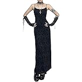 XCJIKUKE Womens Gothic Bodycon Maxi Dress Casual Floral Print Spaghetti Strap Dresses