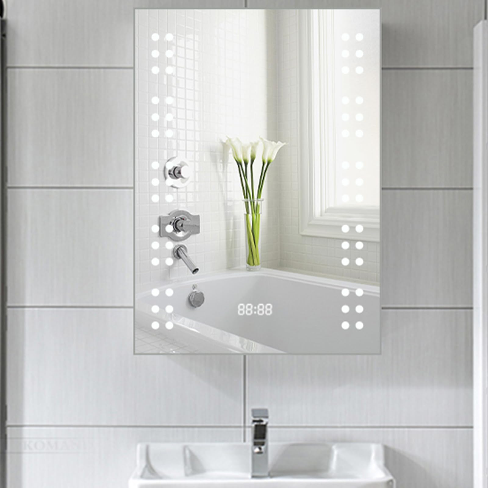 Warmiehomy Bathroom Mirror Cabinets with LED Lights,500x700mm Illuminated Bathroom Mirror Cabinet with Shaver Socket Demister Pad Sensor Switch with Time 60 Small Lights