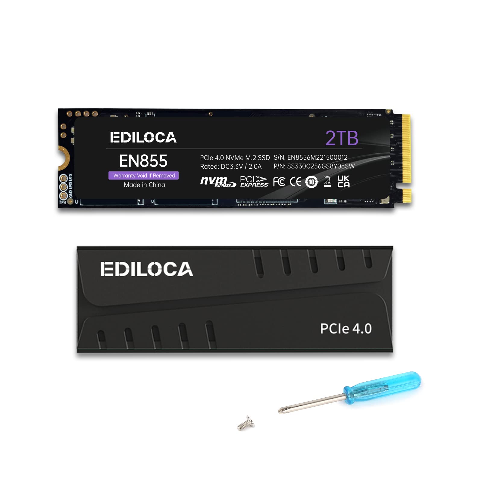 Ediloca 2TB PS5 SSD with Heatsink PCIe Gen4 NVMe M.2 Gaming SSD, 7400MB/s Read, 2GB DRAM Cache, 3D TLC | Internal Solid State Drive Compatible with PS5 & PC(EN855)