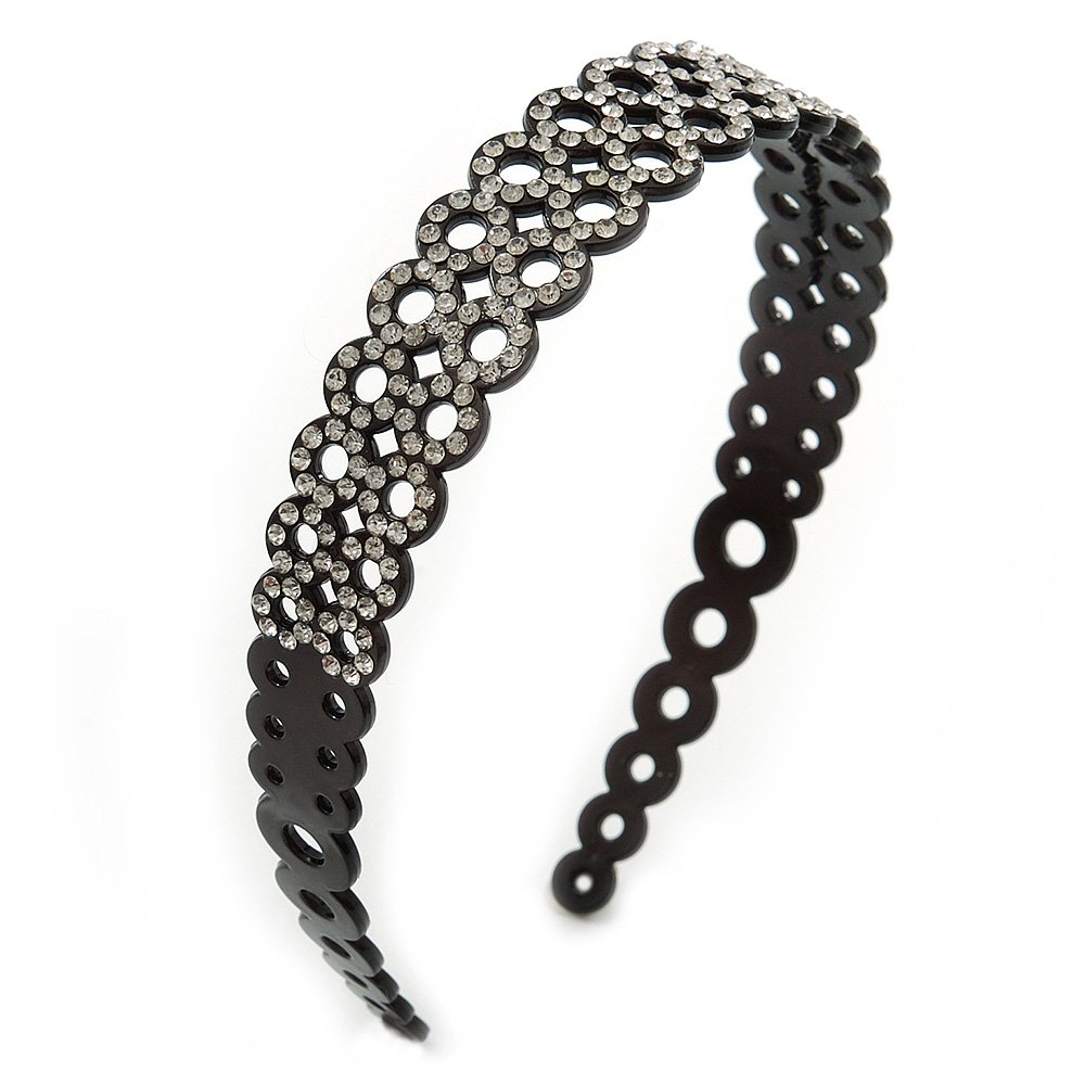 Black Acrylic Alice/Hair Band/Headband with Clear Crystal Circle Motif