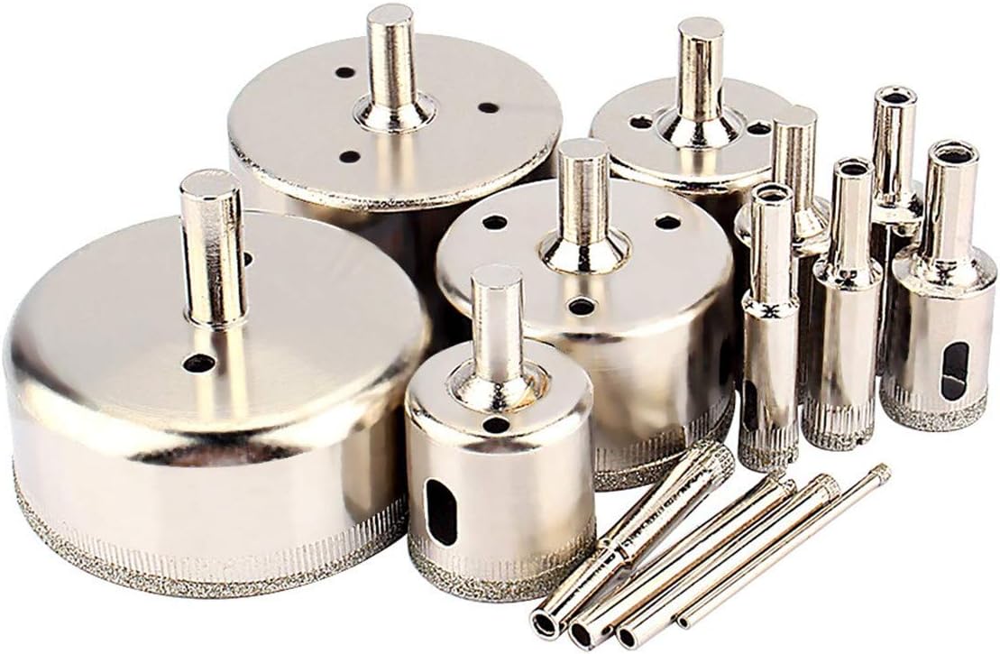 Yosoo 14pcs Diamond Drill Bit Set 3-70mm, Wet Use for Tiles Glass, Fish Tanks, Marble, Ceramic, silver, 14Pcs(3-70mm)