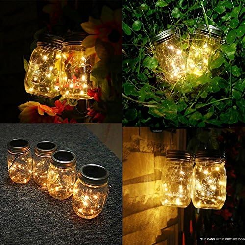 Solar powered Mason Jars Lights,Solar Fairy Lights Lids Fit for Regular Mouth Hanging Mason Jars Decor 5-Pack 20 Bulbs Warm White