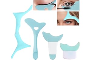 BOOGE 4 Pcs All In One Eyeliner Stencils Wing Tips + Eyeshadow Baffle + Mascara Eyelash Guard + Silicone Eyebrow Aid, Defined Eyeliner Eyelash Guide Tool for Beginners and Makeup Masters - Blue