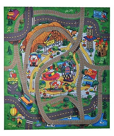 Unbekannt Spieleteppich / Spielmatte für Auto 70 cm * 82 cm - Nr. 5 Vergnügungspark - Fahrzeuge Teppich Autoteppich - Kinderz