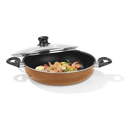 BRATmaxx Kochtopf, Aluminium Servierpfanne, Pfanne, mit Glasdeckel 28cm | Antihaftbeschichtet | Induktionsboden | Backofengee