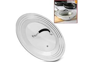 KEISSCO Stainless Steel Universal Lid for Pots with Non-Slip Handle, Pans and Skillets - Fits 7" to 12" Pot and Pans - Temper