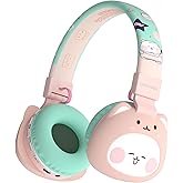 YLFASHION Kids Bluetooth Headphones, 85dB Volume Limit, Ultra-Soft Over-Ear, Built-in Mic, Foldable,Cartoon Animal Design, Suitable for School & Travel, FM/TF/AUX Supported (Icarer, Pink Cat)