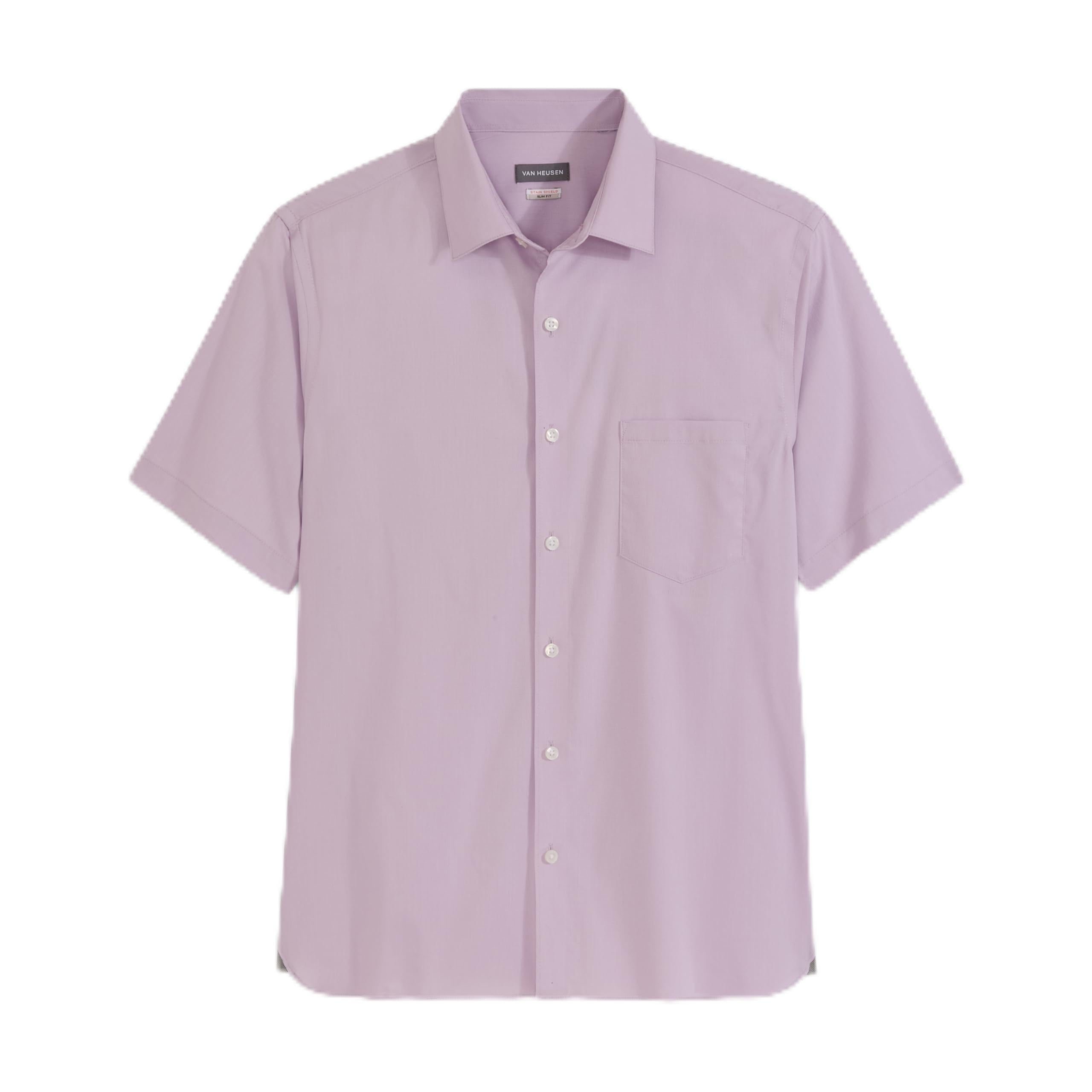 Van Heusen Men’s Everyday Defense Stainshield Big & Tall Short Sleeve Solid Shirt, Lavendula – Solid, 3XLT
