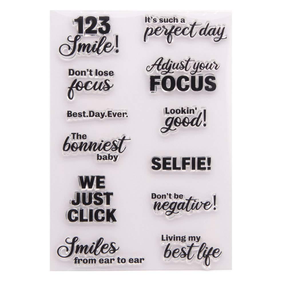 Selfie Words Phrase Best Day Ever Lookin' Good Perfect Day Smile Focus Rubber Stamps Clear Stamps for Card Making Decoration and DIY Scrapbooking Rubber Stamps for Crafts
