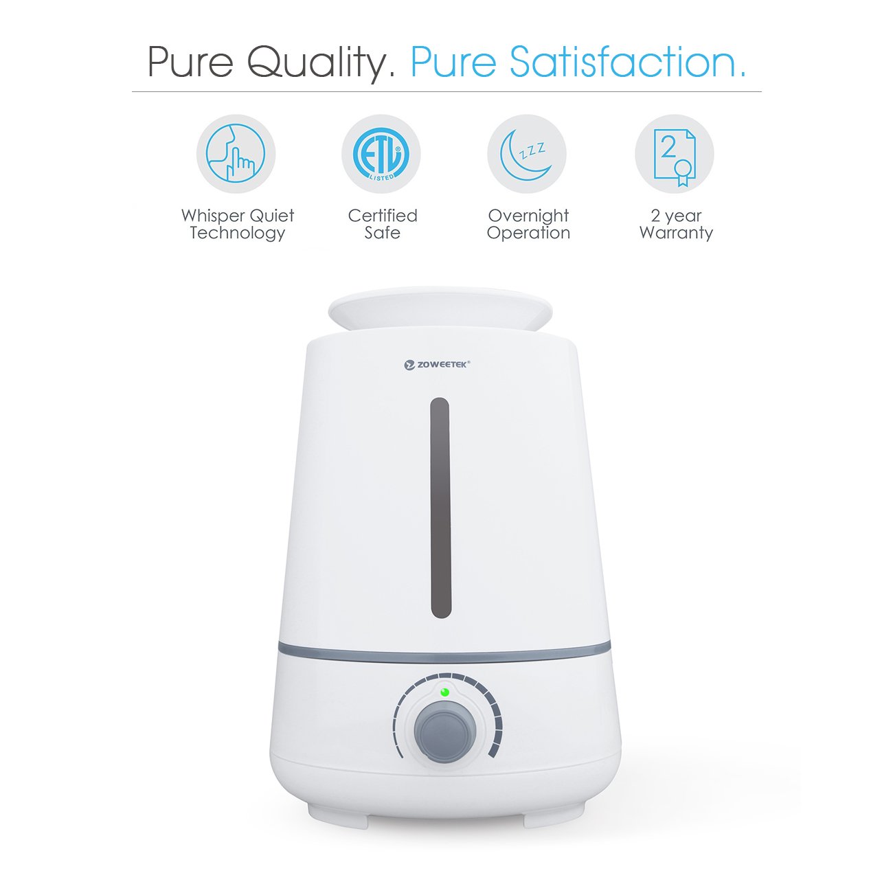 Zoweetek® Humidificateur d\'air portable/ Diffuseur de parfum/ Humidificateur Ultrasonique d\'Huile Essentielles, Eau Capacité de 3.5L,Fonctionnement silencieux et d\'arrêt automatique, Bouton de contrôle pour maison & bureau